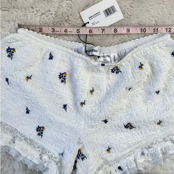 Guizio Vannetta White Embroidered Floral Seersucker Bloomer Size S